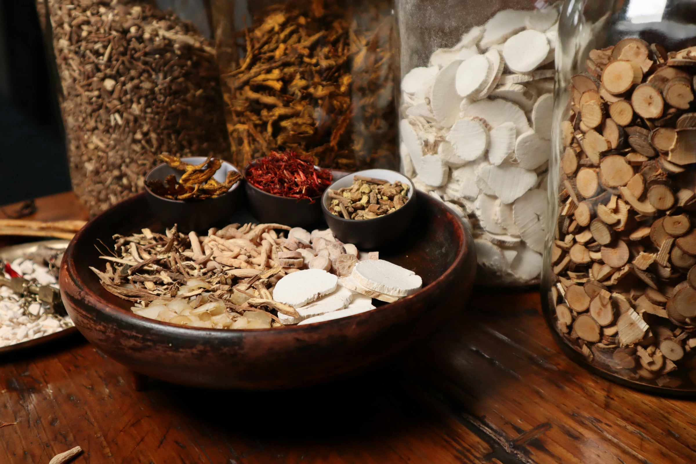 Traditional apothecary ingredients and mushrooms